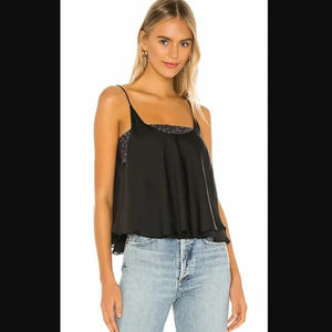 NWT Free People Turn It On Black Sequin Flowy Cami Tank Top